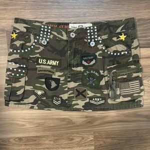 Tell Premium Surplus Camo Swarovski Crystal Patches 5 Pockets Zip Mini Skirt L